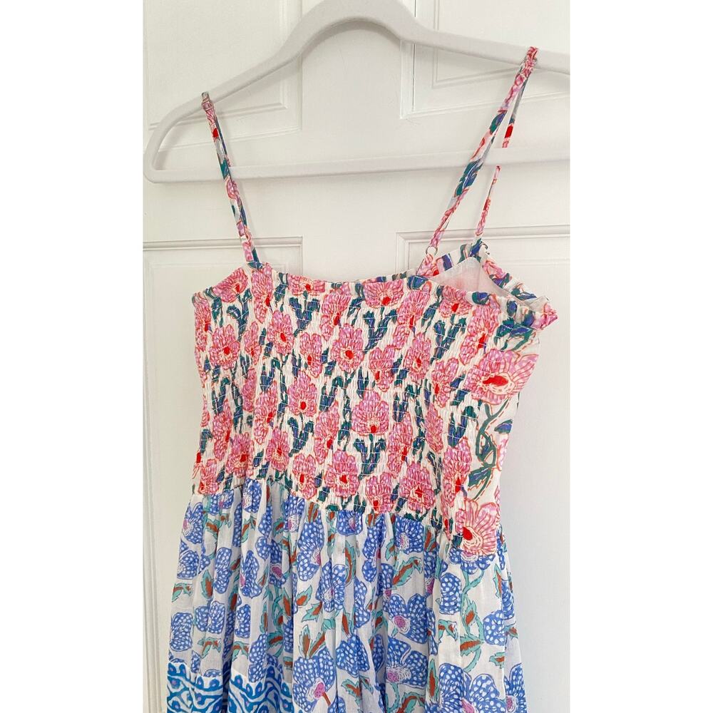 OLIPHANT Tuckernuck Smocked Back Maxi Dress Lucia Blue Multi Block Print S - Picture 7 of 10